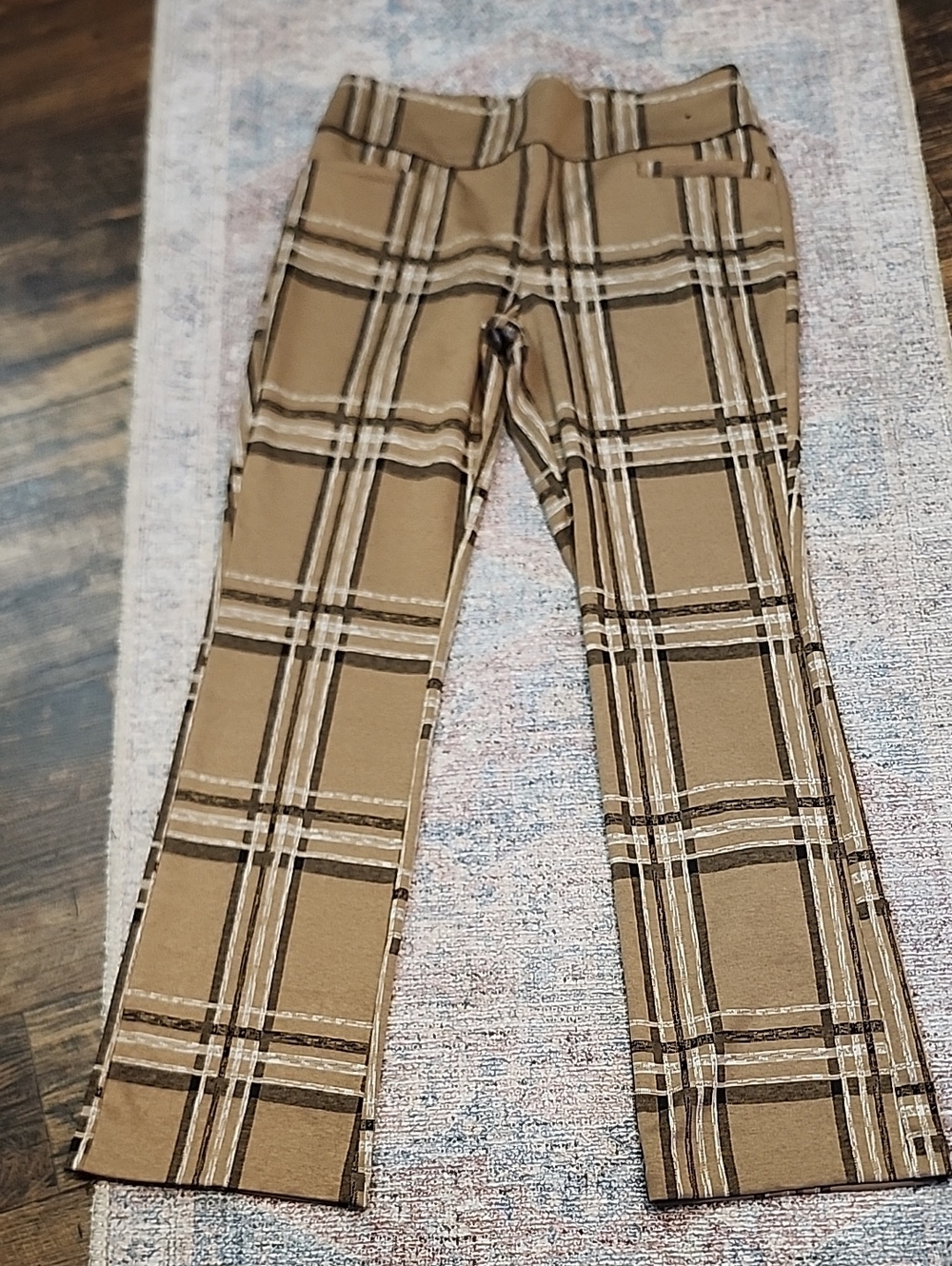 Straight Leg Plaid Pants - Tan Plaid